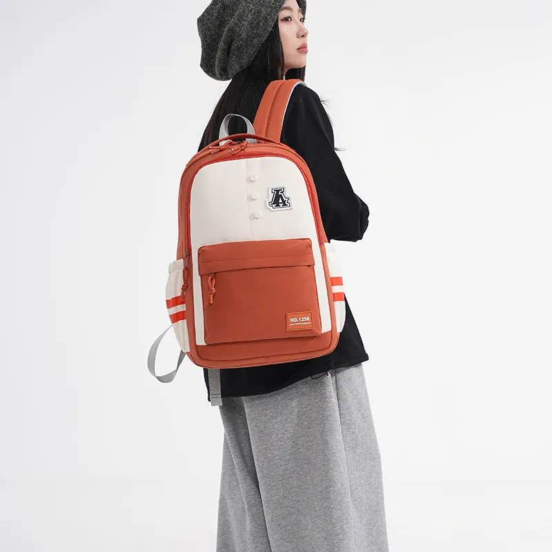 Yalu Nylon Fabric Backpack Regular Unisex Gray/Black/Orange Red/Purple/Khaki/Coffee-7