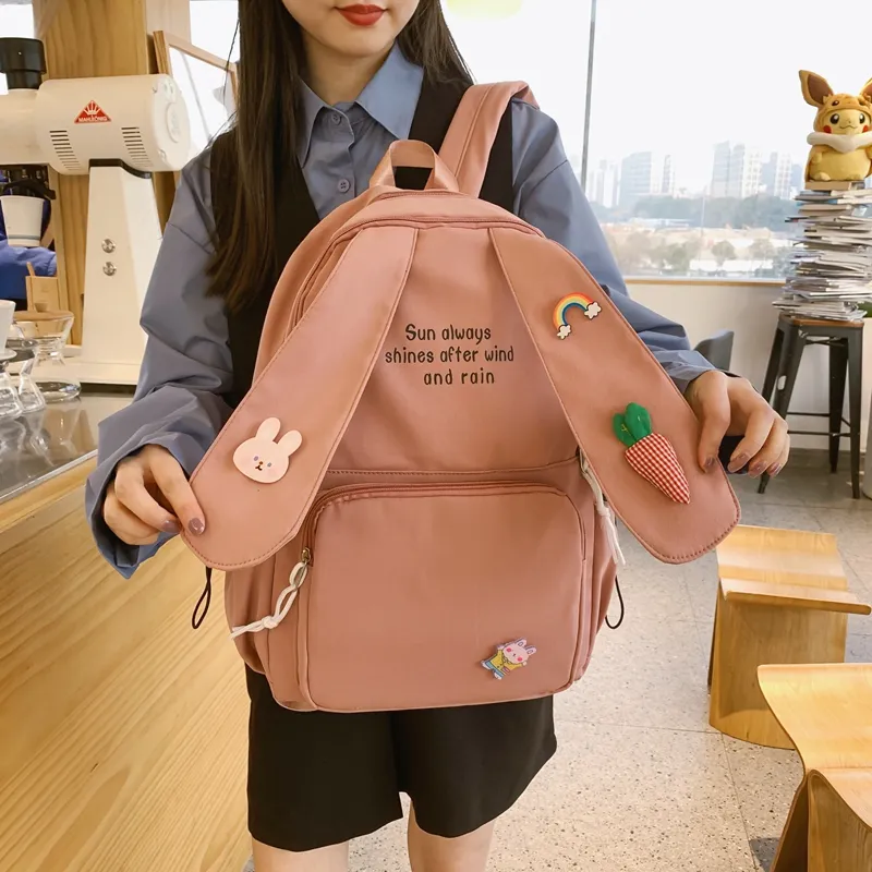 Yalu Nylon Backpack Women's Ecru/Black/Pink-15