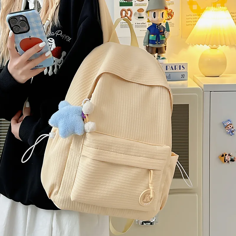 Yalu Polyester Backpack Unisex Pink/White/Yellow/Blue/Green/Black-13