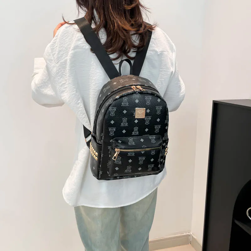 Yalu PU Backpack Regular Unisex Black/Brown/White-4
