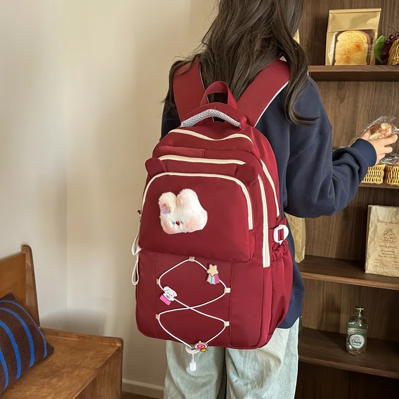 Yalu Nylon Backpack Women's Beige Yellow/Black/Burgundy/Purple/Pink-12
