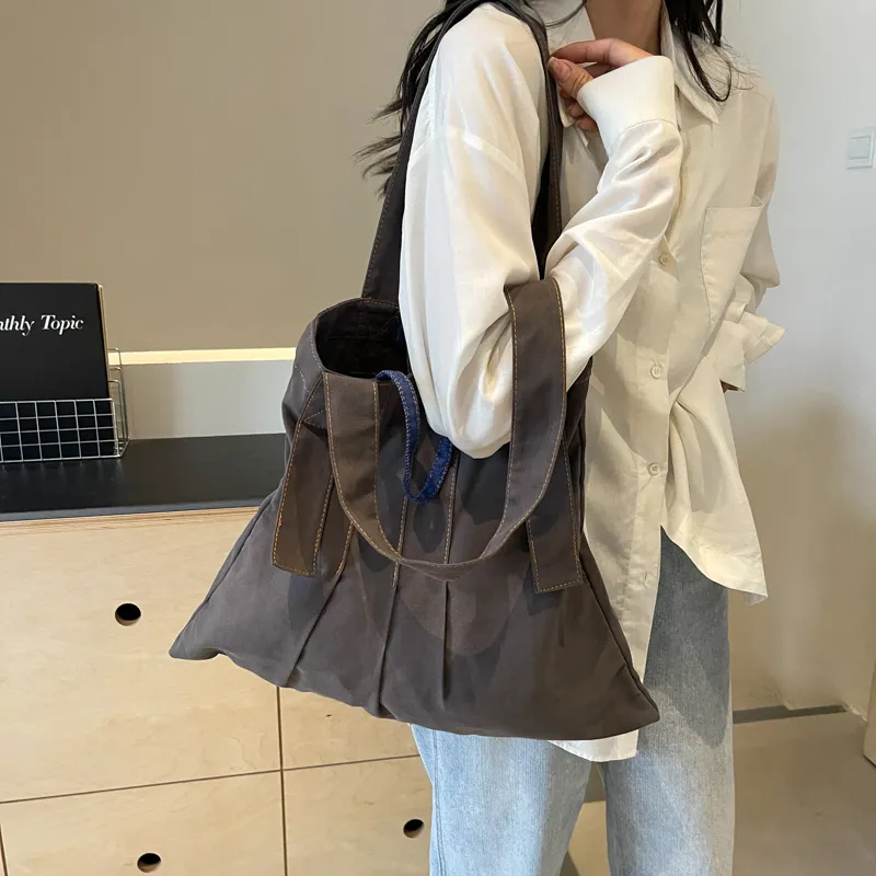 Yalu Fabric One Shoulder Handbag Regular Women's Coffee/Ecru/Gray-19