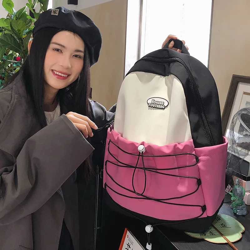 Yalu Nylon Backpack Regular Unisex Black Pink/Blue Pink/Green Pink/Blue Yellow-2