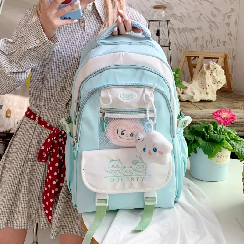 Yalu Nylon Fabric Backpack Regular Unisex Pink/Black/Blue/Green/Yellow-16