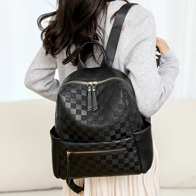Yalu PU Laptop Bag Backpack Regular Women's White/Black-10