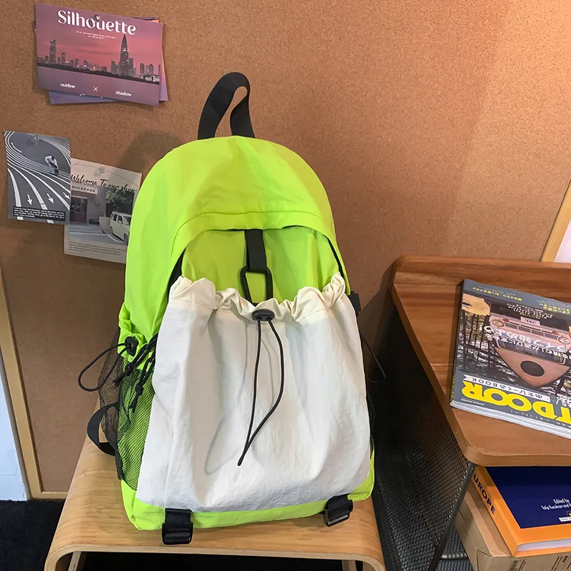 Yalu Nylon Backpack Regular Unisex Light Gray/Red/Black/Neon Green/Brown-18