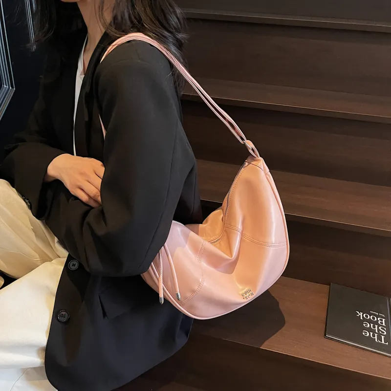 Yalu PU Crescent Bag Shoulder Bag Women's Black/Ecru/Pink/Silver/Green-17