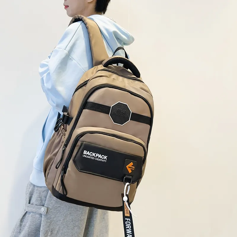 Yalu Nylon School Bag Travel Bag Hiking Backpack Unisex Trendy Khaki/Classic Black/Elegant Gray/Quality Gray Green-2