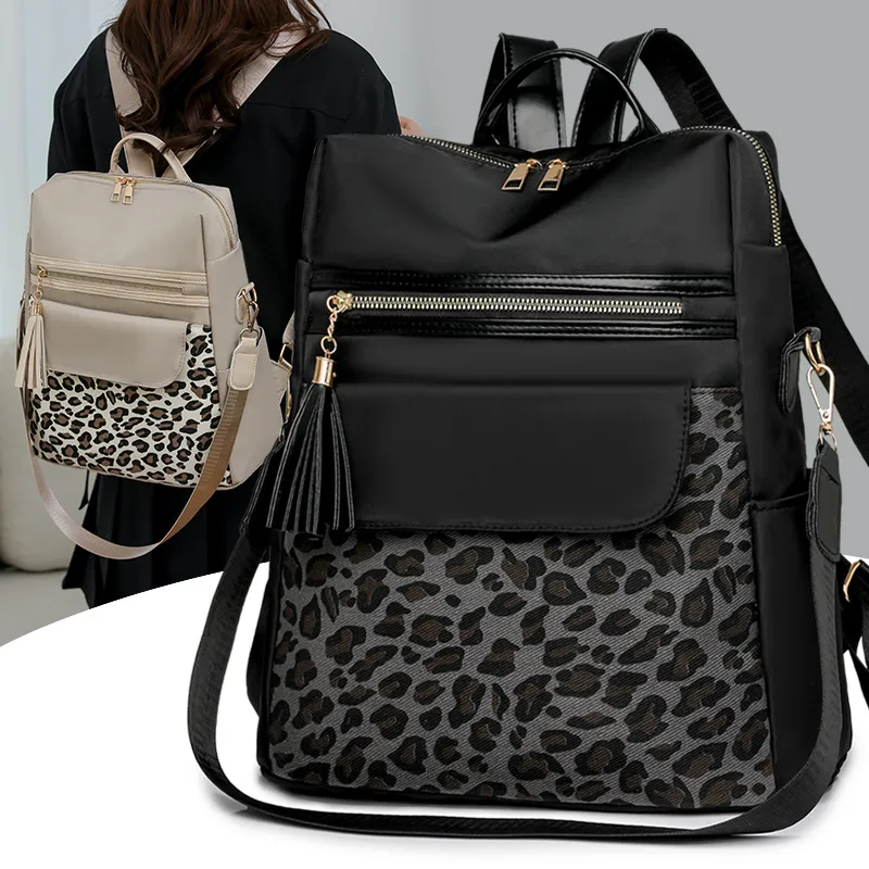 Yalu Nylon Backpack Regular Women's Ecru/Black/Coffee-5