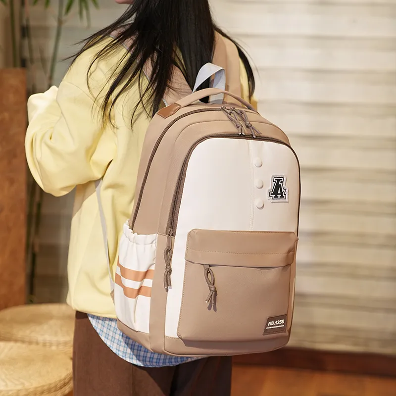 Yalu Nylon Fabric Backpack Regular Unisex Gray/Black/Orange Red/Purple/Khaki/Coffee-15