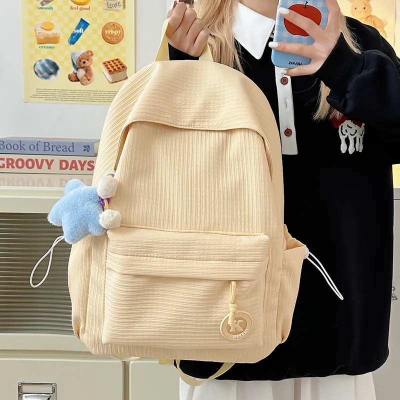 Yalu Polyester Backpack Unisex Pink/White/Yellow/Blue/Green/Black-11