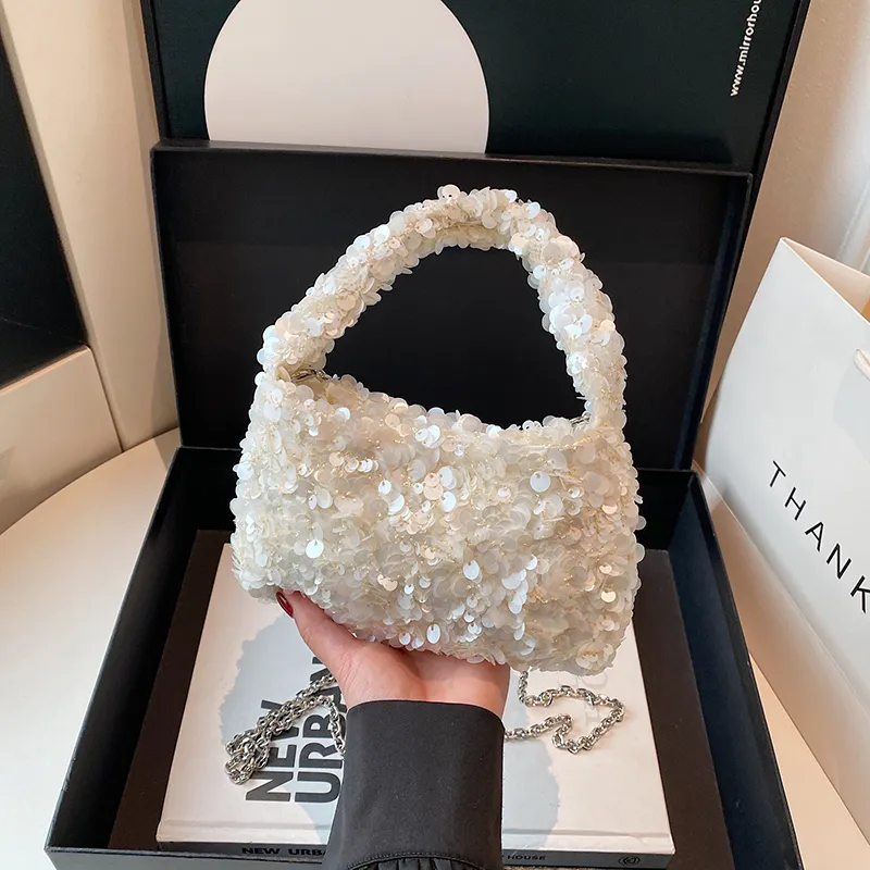 Yalu Sequins One Shoulder Handbag Regular Women's Black/White-10