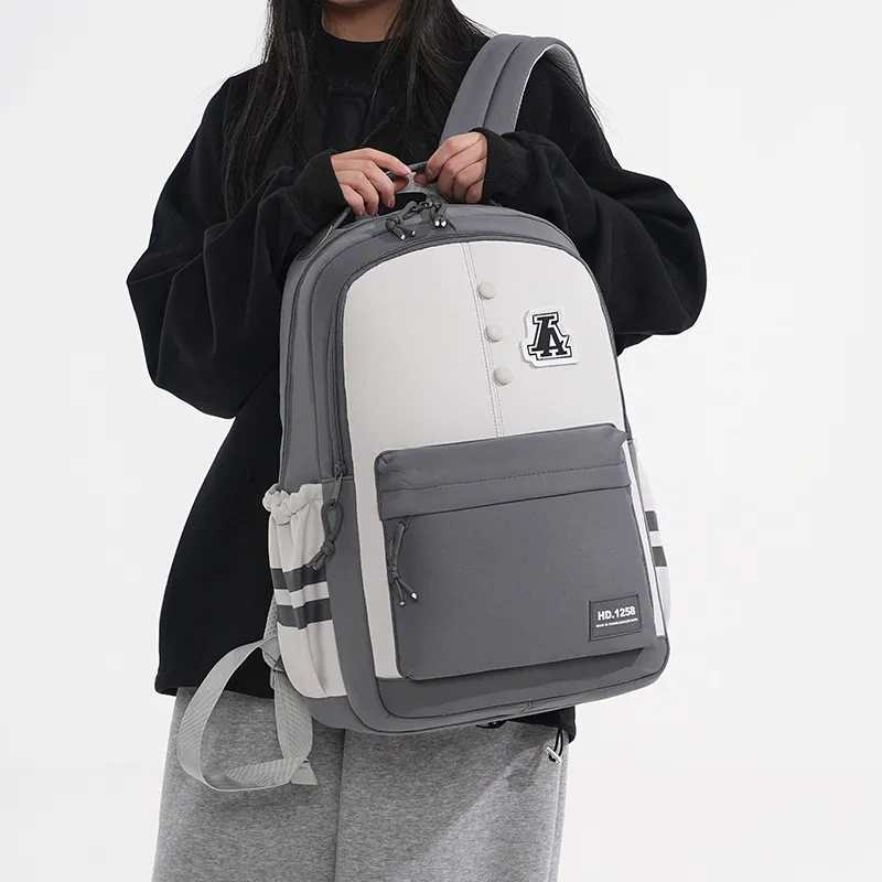 Yalu Nylon Fabric Backpack Regular Unisex Gray/Black/Orange Red/Purple/Khaki/Coffee-1