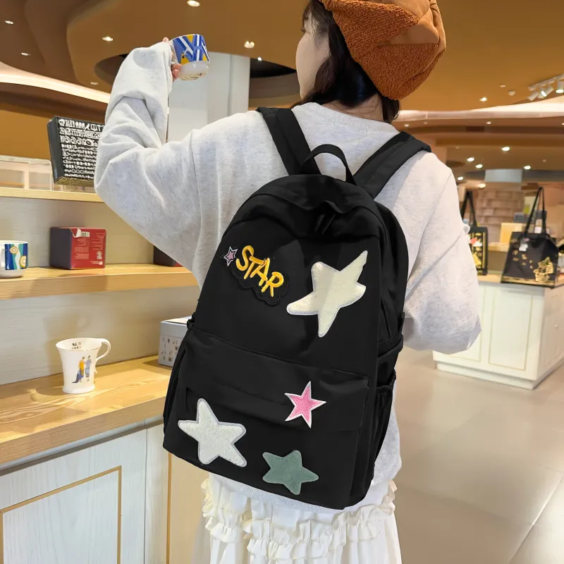 Yalu Nylon Backpack Regular Unisex Black/Red/Green-3