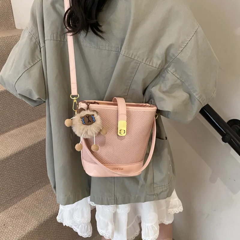 Yalu PU Bucket Bag, Shoulder Bag, Crossbody Bag, Handbag Regular Women's Black/Pink/Brown/Ecru-12