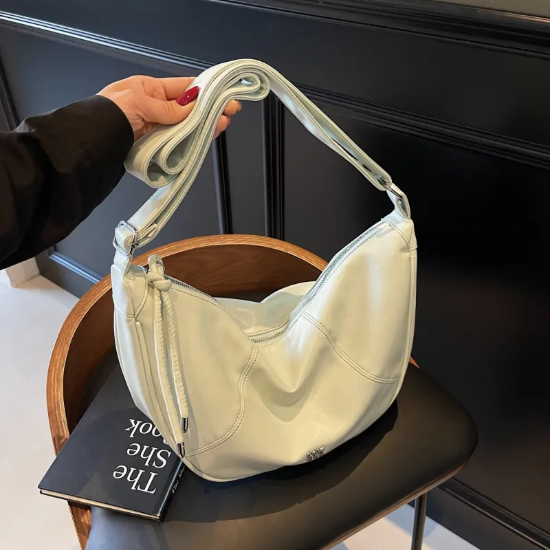 Yalu PU Crescent Bag Shoulder Bag Women's Black/Ecru/Pink/Silver/Green-28
