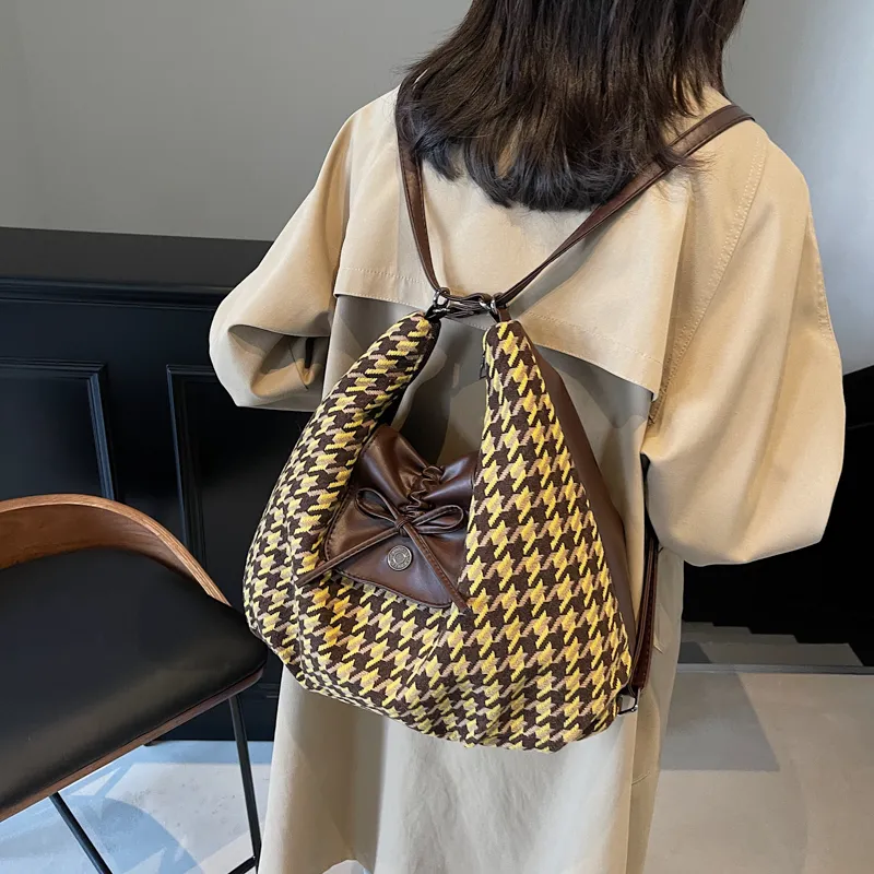 Yalu PU Shoulder Bag Regular Women's Blue Houndstooth/Yellow Houndstooth-10