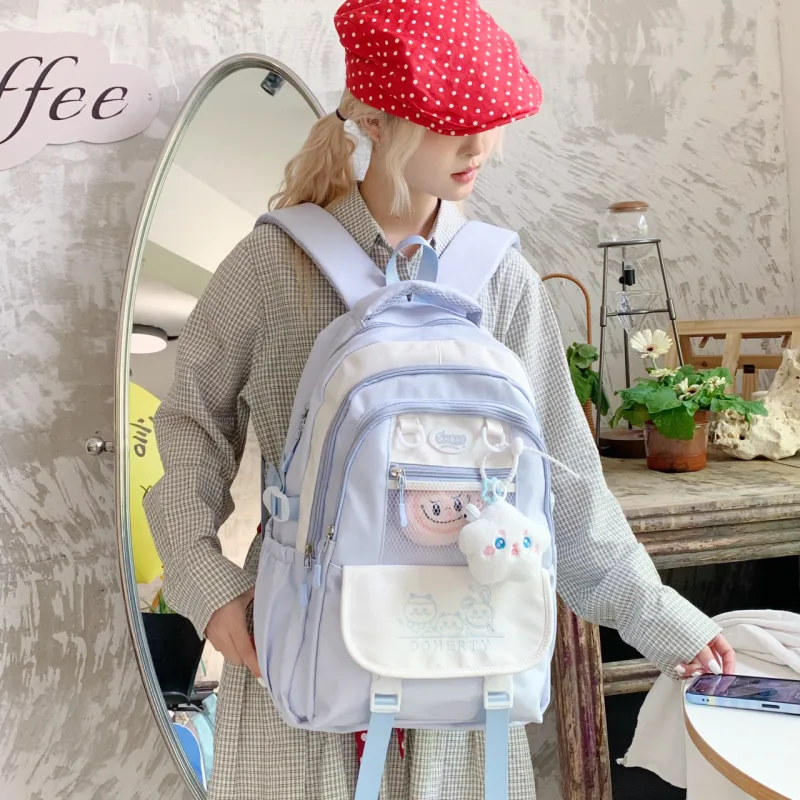 Yalu Nylon Fabric Backpack Regular Unisex Pink/Black/Blue/Green/Yellow-12