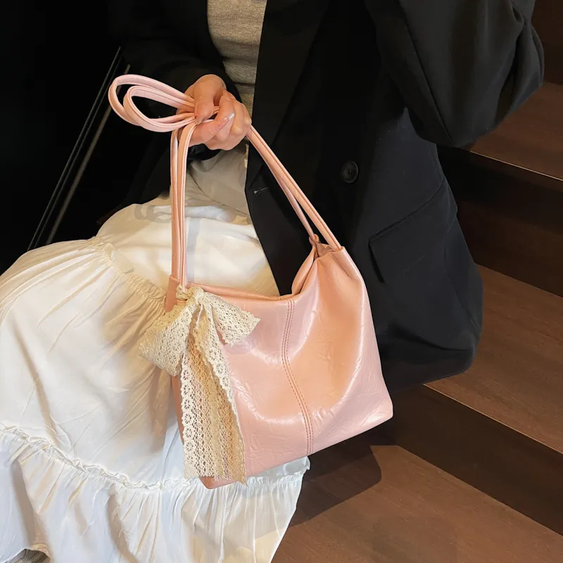 Yalu PU Shoulder Bag Regular Women's Black/Ecru/Pink/Silver/Blue-11
