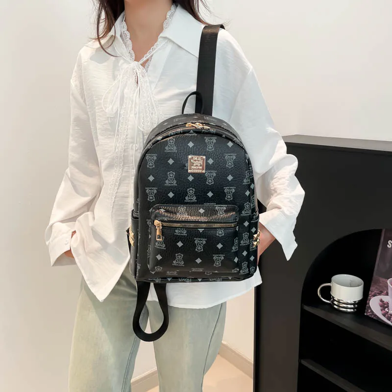 Yalu PU Backpack Regular Unisex Black/Brown/White-5