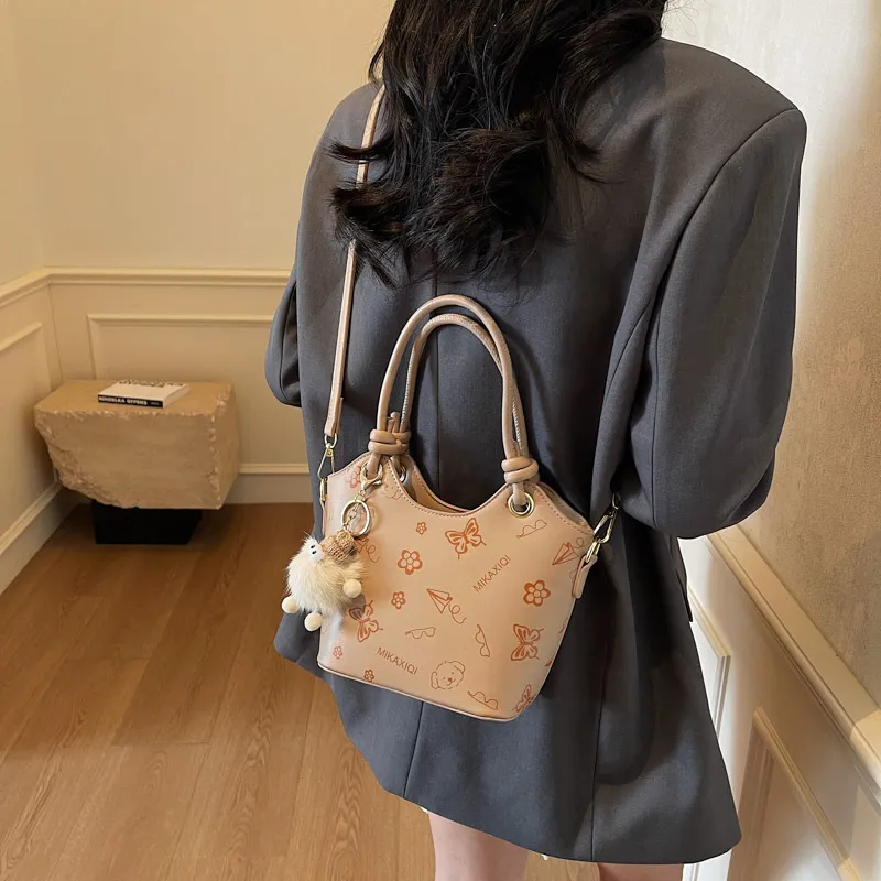 Yalu PU Bucket Bag Handbag Women's Ecru/Black/Khaki/Pink-10