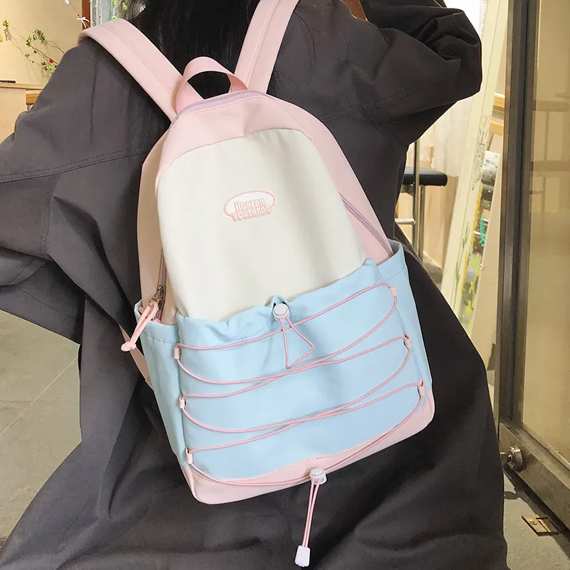 Yalu Nylon Backpack Regular Unisex Black Pink/Blue Pink/Green Pink/Blue Yellow-12
