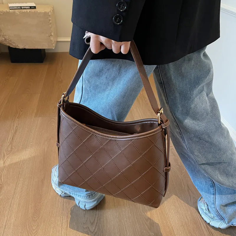 Yalu PU Shoulder Bag Regular Women's Coffee/Ecru/Black-2