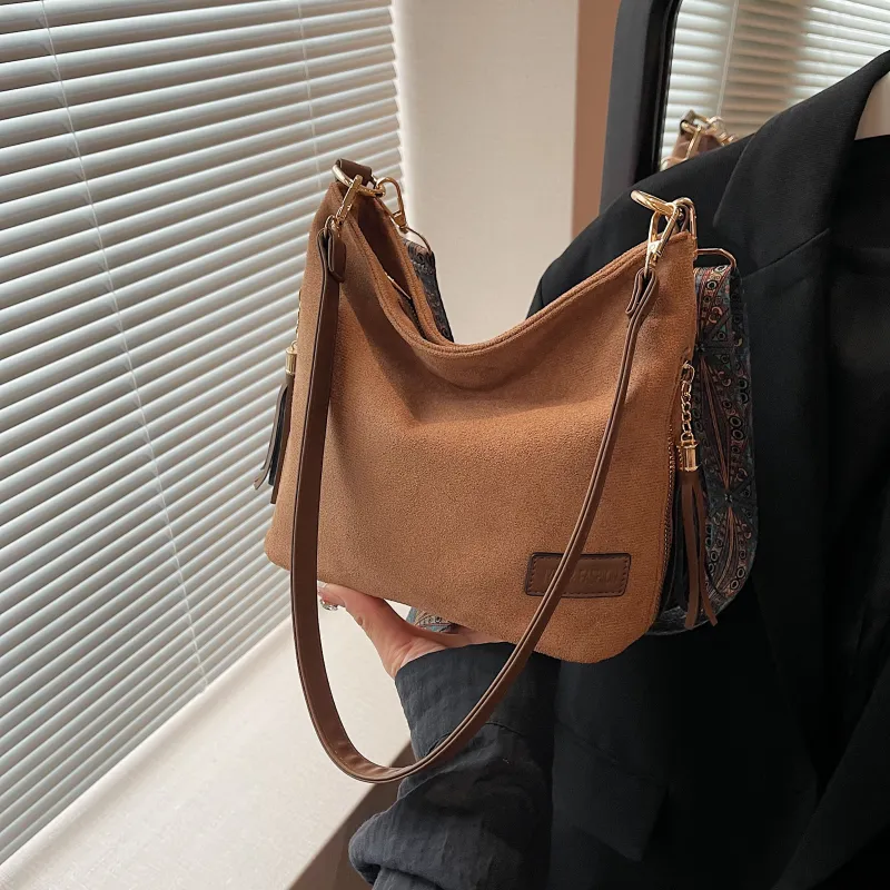 Yalu Suede Shoulder Bag Handbag Crossbody Bag Regular Women's Khaki/Brown/Black/Coffee-9