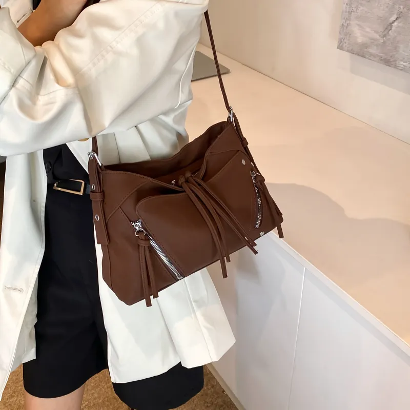 Yalu PU Shoulder Bag Regular Women's Coffee/Black/Khaki-6