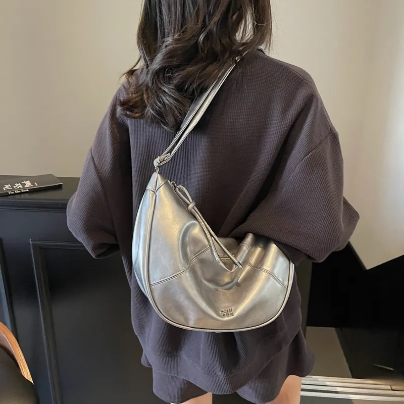 Yalu PU Crescent Bag Shoulder Bag Women's Black/Ecru/Pink/Silver/Green-20