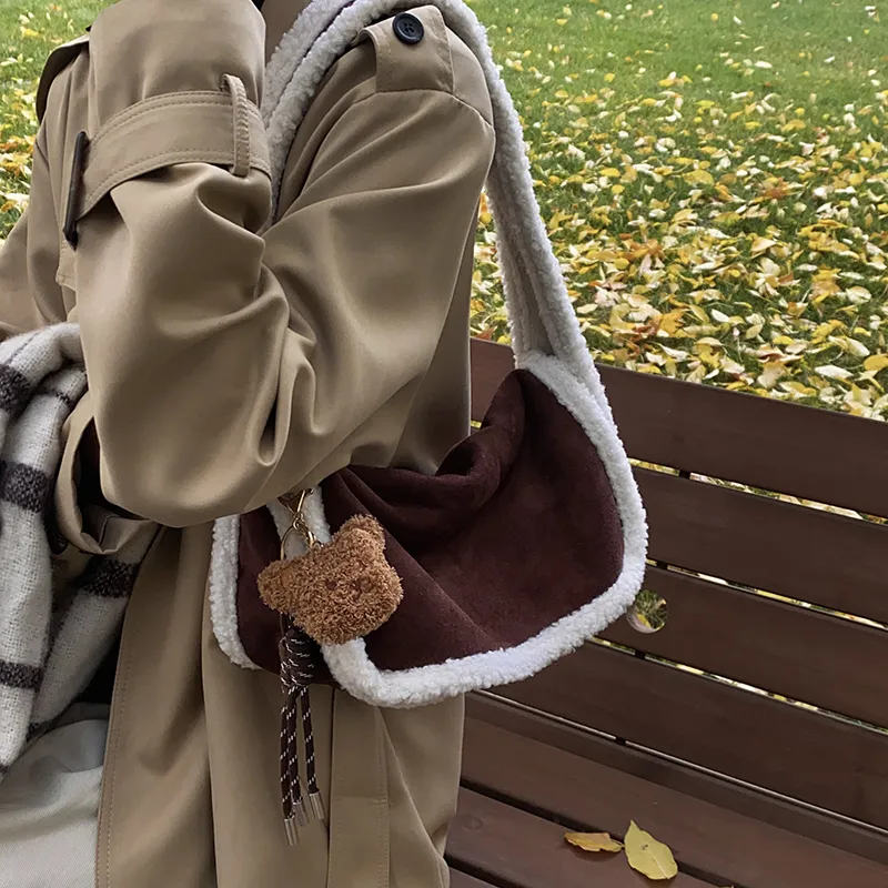 Yalu Suede Shoulder Bag Regular Women's Ecru/Light Brown/Coffee-18