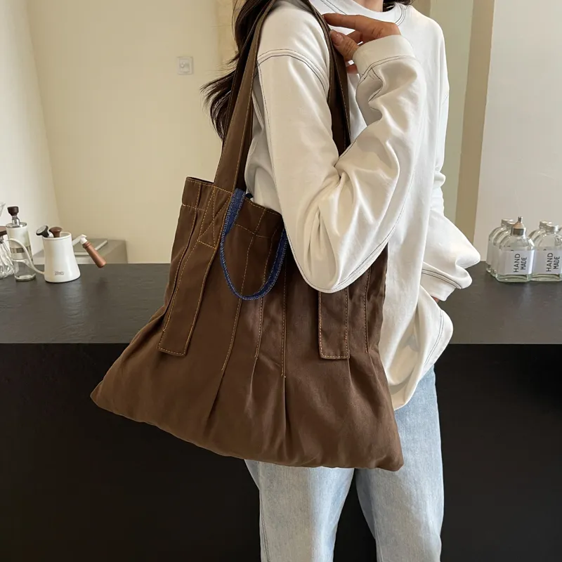 Yalu Fabric One Shoulder Handbag Regular Women's Coffee/Ecru/Gray-2