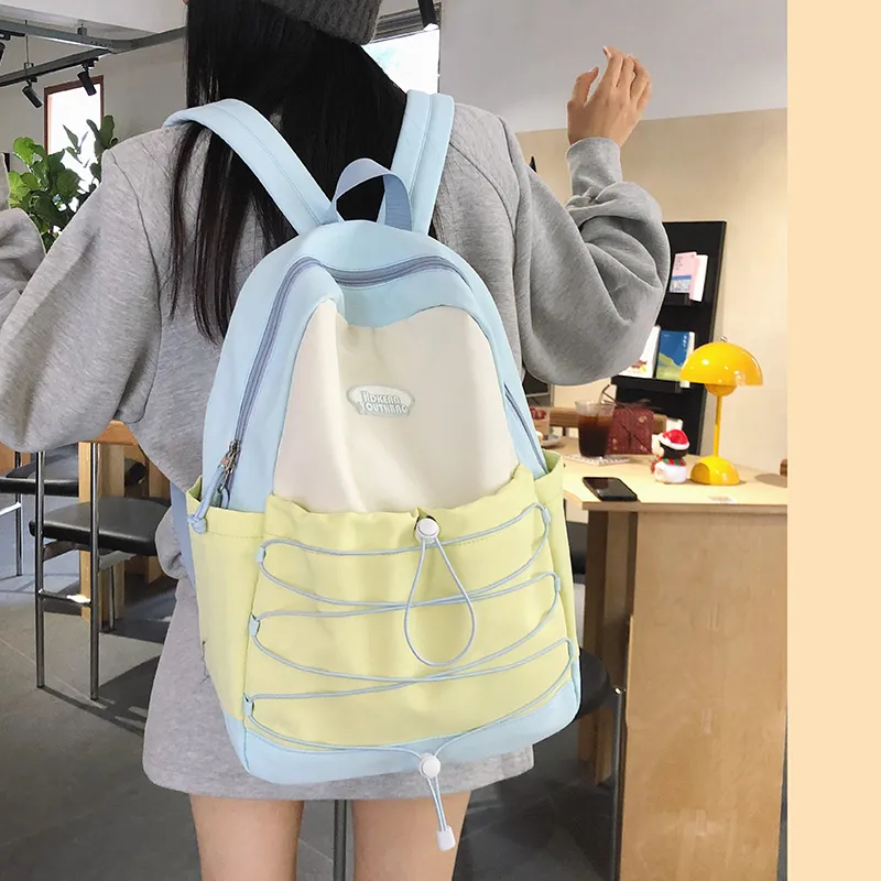 Yalu Nylon Backpack Regular Unisex Black Pink/Blue Pink/Green Pink/Blue Yellow-22