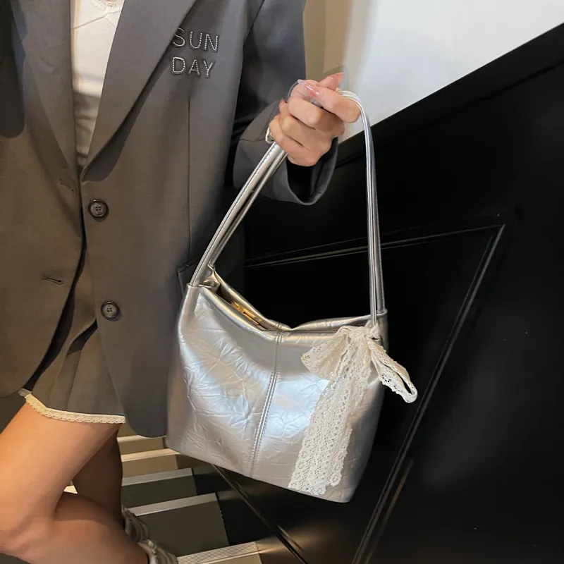Yalu PU Shoulder Bag Regular Women's Black/Ecru/Pink/Silver/Blue-15
