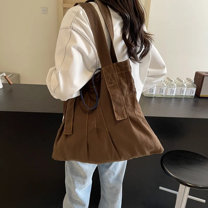 Yalu Fabric One Shoulder Handbag Regular Women's Coffee/Ecru/Gray-5