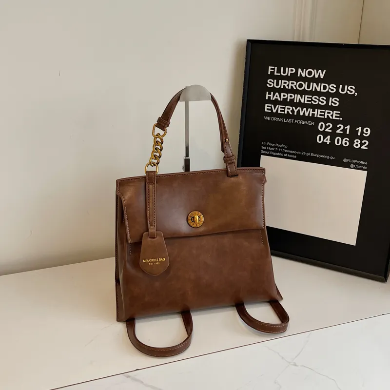 Yalu PU Portable One Shoulder Backpack Regular Women's Dark Tea/Ecru/Brown/Coffee-14