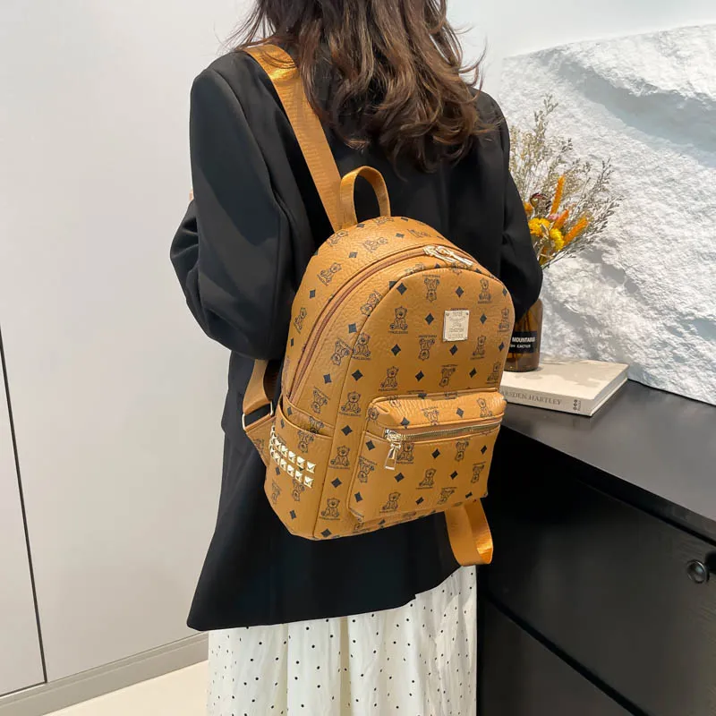 Yalu PU Backpack Regular Unisex Black/Brown/White-12