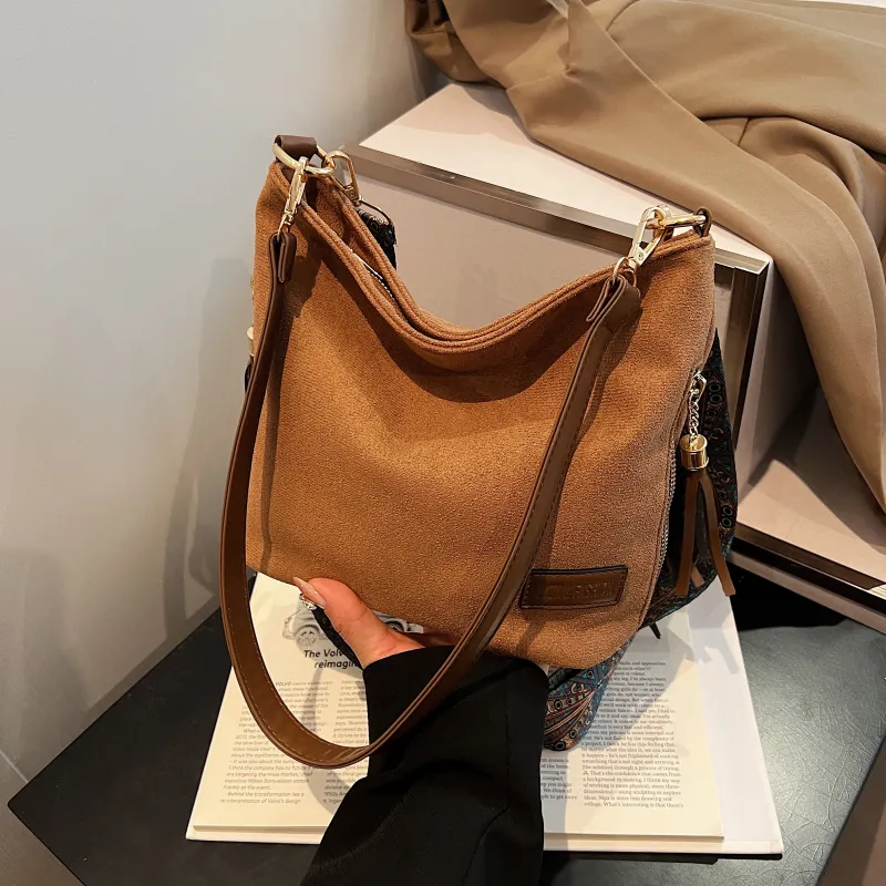 Yalu Suede Shoulder Bag Handbag Crossbody Bag Regular Women's Khaki/Brown/Black/Coffee-8