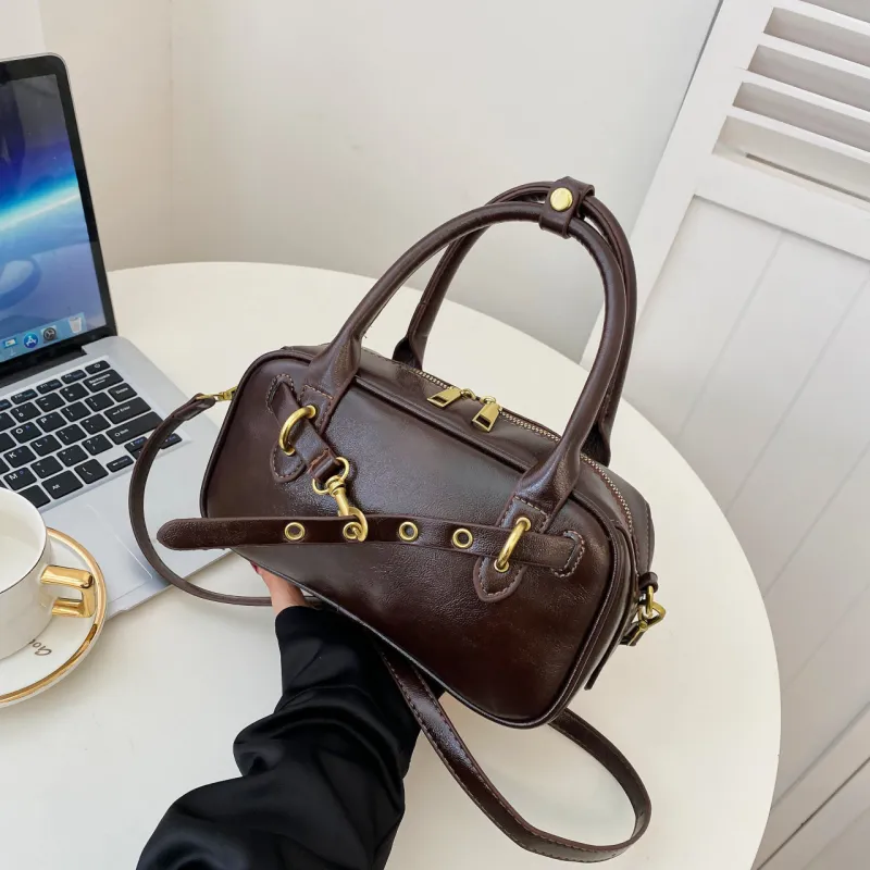 Yalu PU Bowling Bag, Handbag Women's Burgundy/Black/Coffee/Brown-12