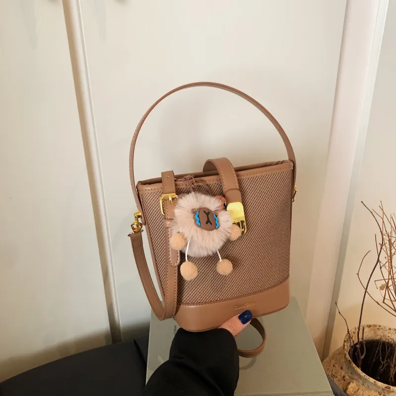 Yalu PU Bucket Bag, Shoulder Bag, Crossbody Bag, Handbag Regular Women's Black/Pink/Brown/Ecru-20