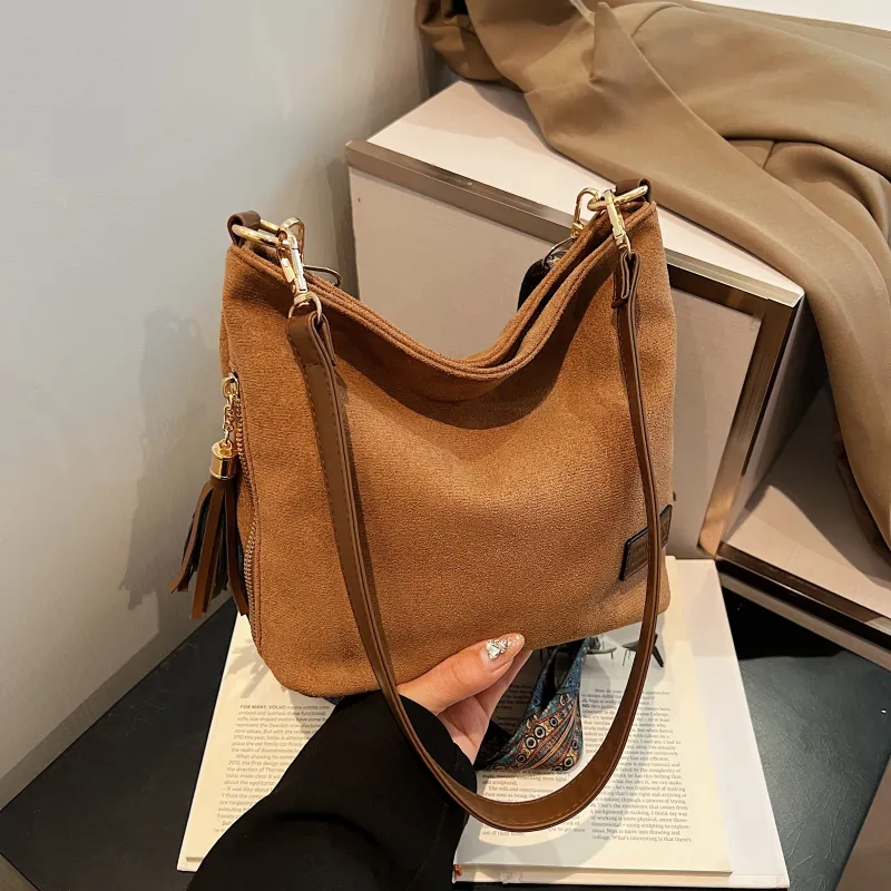 Yalu Suede Shoulder Bag Handbag Crossbody Bag Regular Women's Khaki/Brown/Black/Coffee-7