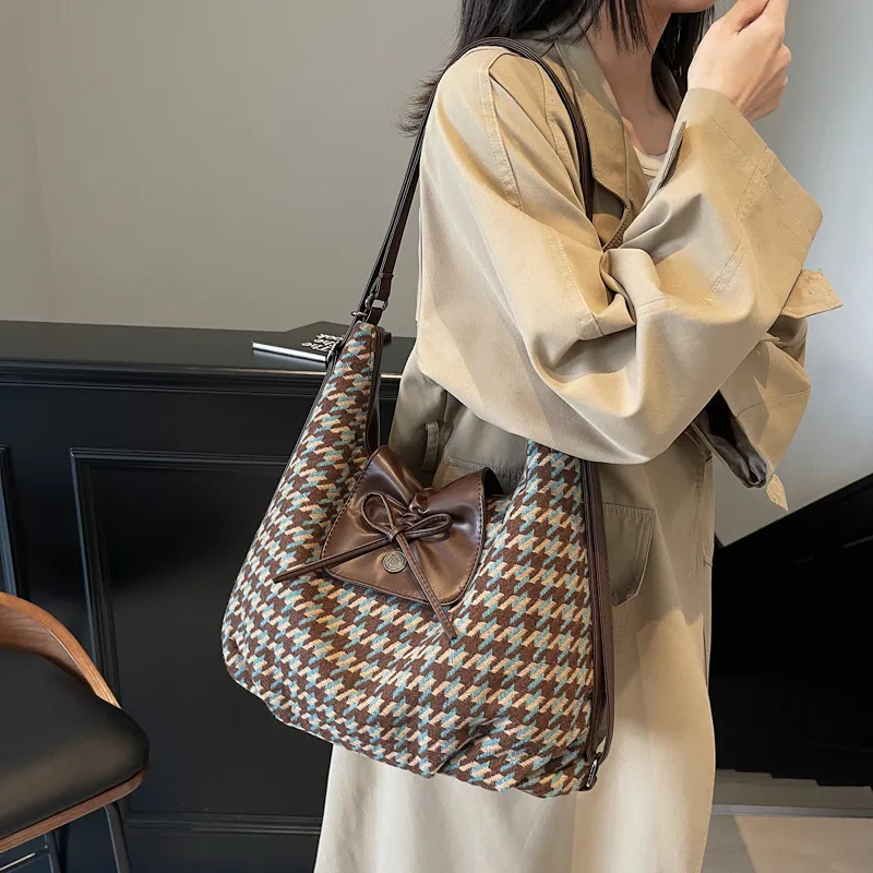 Yalu PU Shoulder Bag Regular Women's Blue Houndstooth/Yellow Houndstooth-7