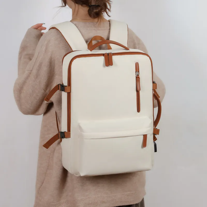 Yalu Oxford Backpack Unisex Ecru/Gray/Black/Pink-3