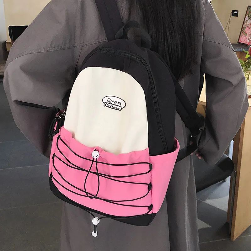 Yalu Nylon Backpack Regular Unisex Black Pink/Blue Pink/Green Pink/Blue Yellow-5