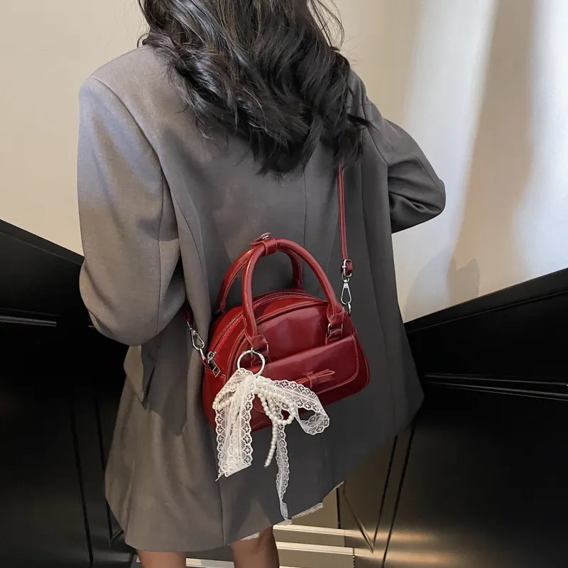 Yalu PU Boston Bag, Shoulder Bag, Crossbody Bag, Handbag Regular Women's Black/Blue/Burgundy/Ecru/Pink-18