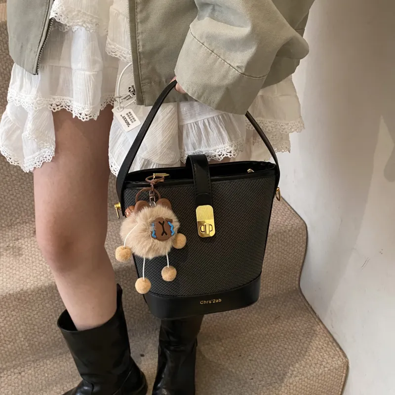 Yalu PU Bucket Bag, Shoulder Bag, Crossbody Bag, Handbag Regular Women's Black/Pink/Brown/Ecru-4
