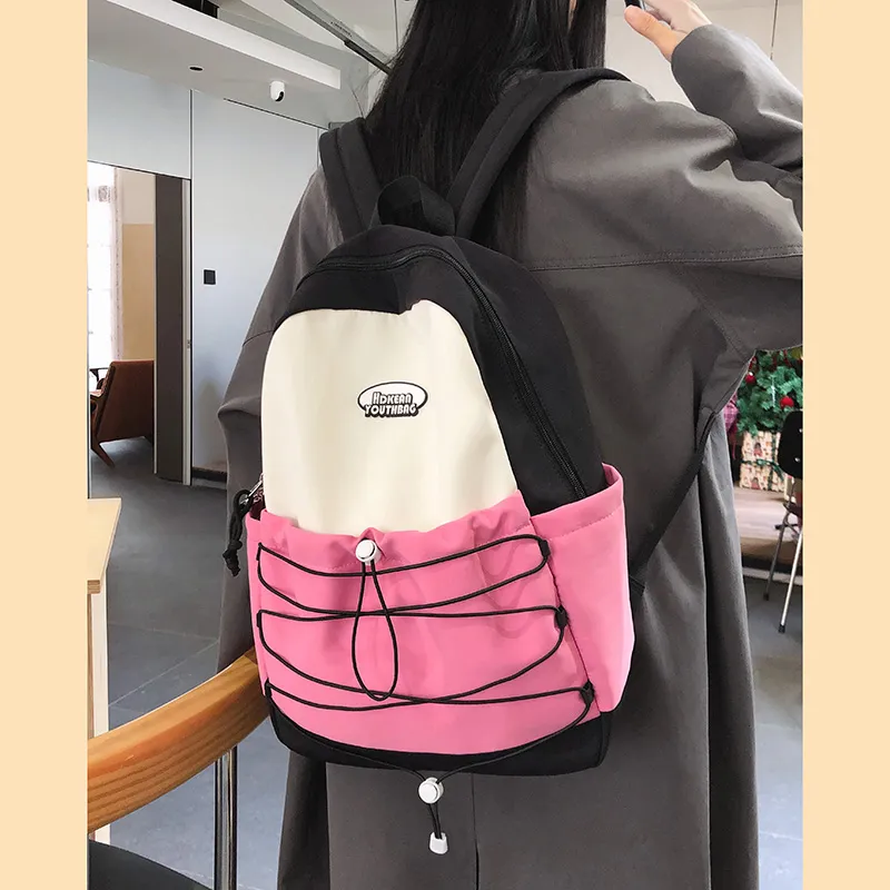 Yalu Nylon Backpack Regular Unisex Black Pink/Blue Pink/Green Pink/Blue Yellow-3