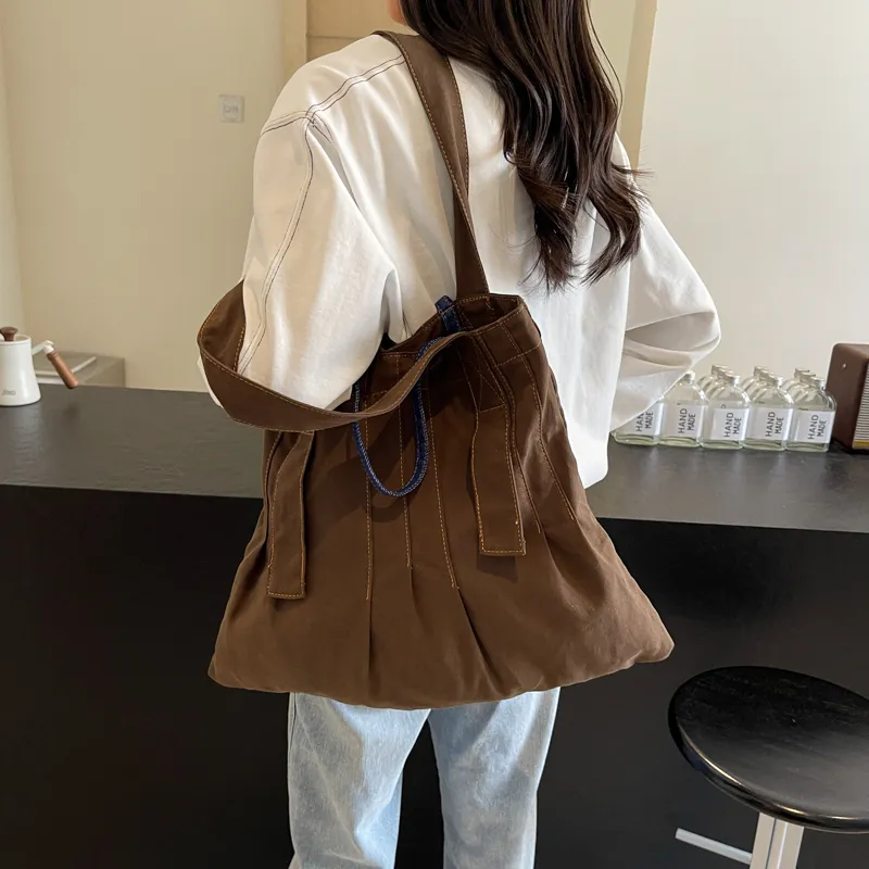 Yalu Fabric One Shoulder Handbag Regular Women's Coffee/Ecru/Gray-6