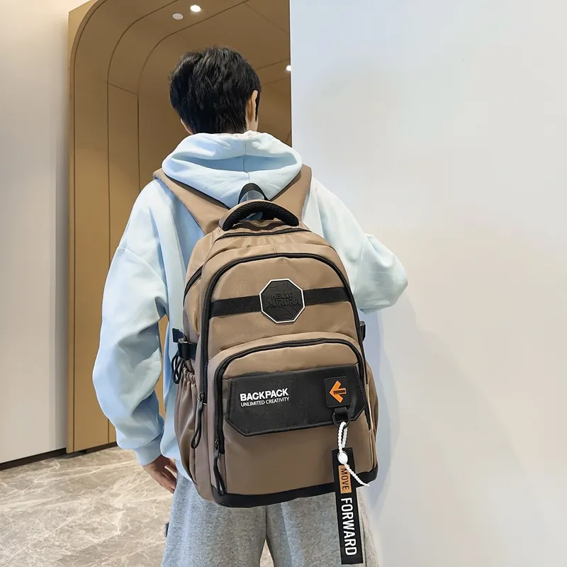 Yalu Nylon School Bag Travel Bag Hiking Backpack Unisex Trendy Khaki/Classic Black/Elegant Gray/Quality Gray Green-4