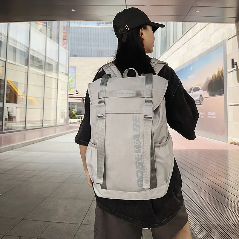 Yalu Nylon Backpack Unisex Light Grey/black/khaki-19